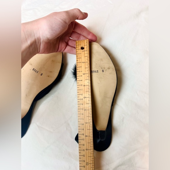 Fluffy fur pom vintage style retro black silk boudoir peep toe kitten heels - Picture 5 of 7